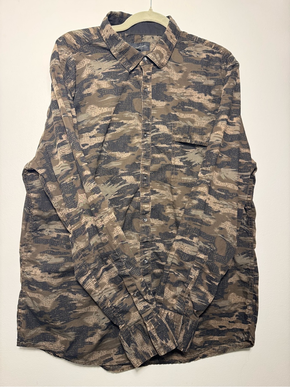 INC International Concepts Olive and Charcoal Camo Button-Up Shirt